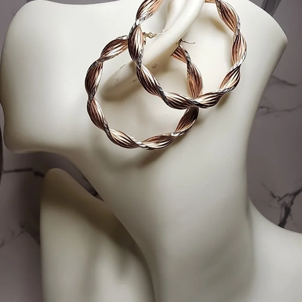 925 Silver and Rose Gold Two-Tone Twist Hoop Earrings